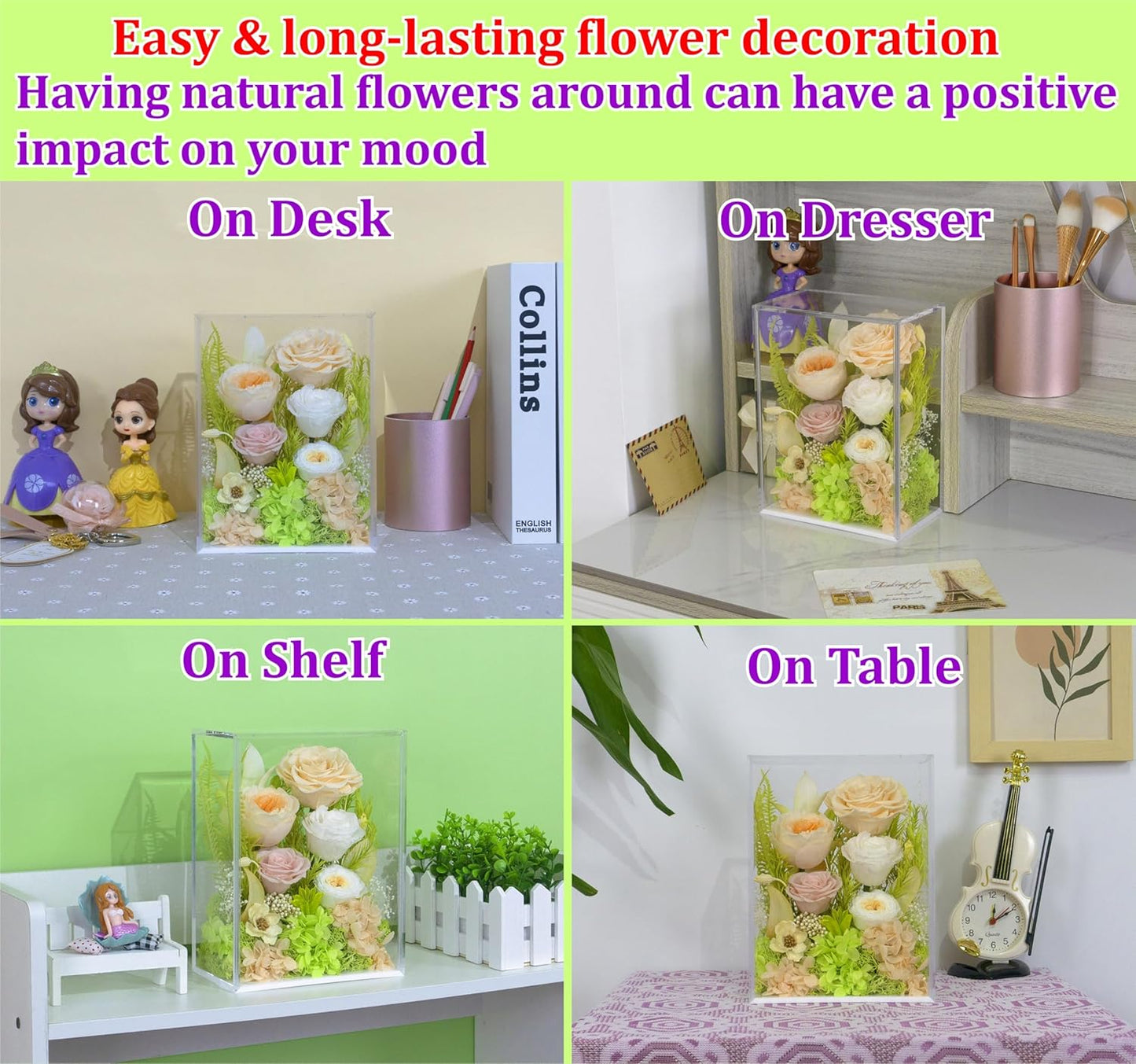 Valley of Rain & Forest Long-Lasting Real Flowers, Handcrafted Preserved Rose Bush For you to Send Love for All Occasions, Floral Arrangement for Indoor Decoration, Champagne Yellow Rose Spring-themed