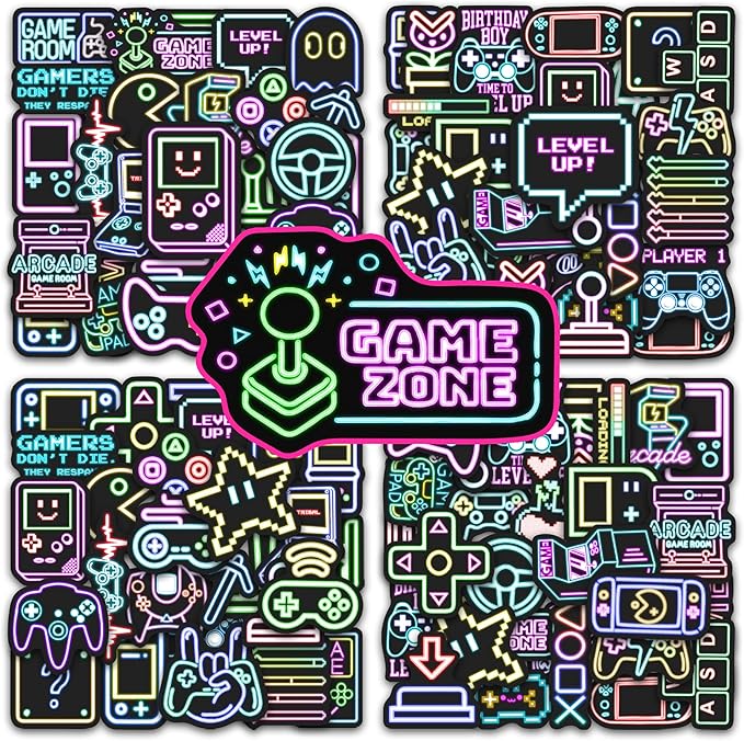 51 Pcs Neon Game Stickers for Kids, Gamer Inspirational Sticker for Water Bottle, Vinyl Waterproof Laptop Decals for Teens Girls Boys, Students Adults Sticker Pack