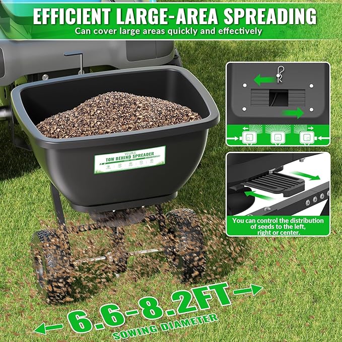 200LB Tow Behind Broadcast Spreader, Fertilizer Spreader Holds up to 550 lbs with 13" Pneumatic Tires and Adjustable Flow Control Lever,for Fertilizer, Grass Seed, Salt, Ice Melt, Lawn