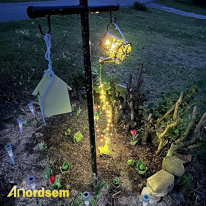Anordsem Solar Watering Can Lights: Garden Light Outdoor Waterproof for Yard Decorative - Butterfly Hanging Lantern with Hook Patio Path Proch Decor - Gardening Gifts for Women Mom Grandma