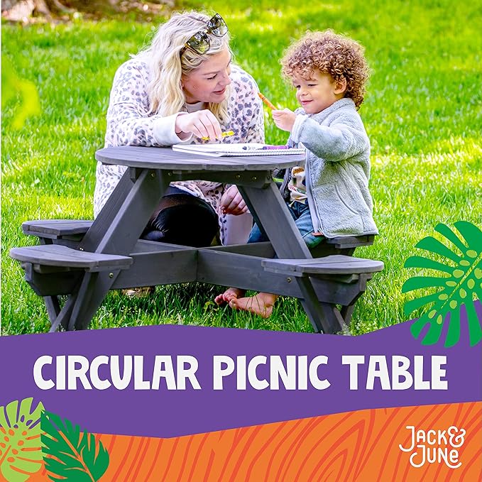 Jack & June Circular Cedar Picnic Table – 100% Cedar Wood – Weather Resistant – Perfect for Outdoor Dining and Entertaining