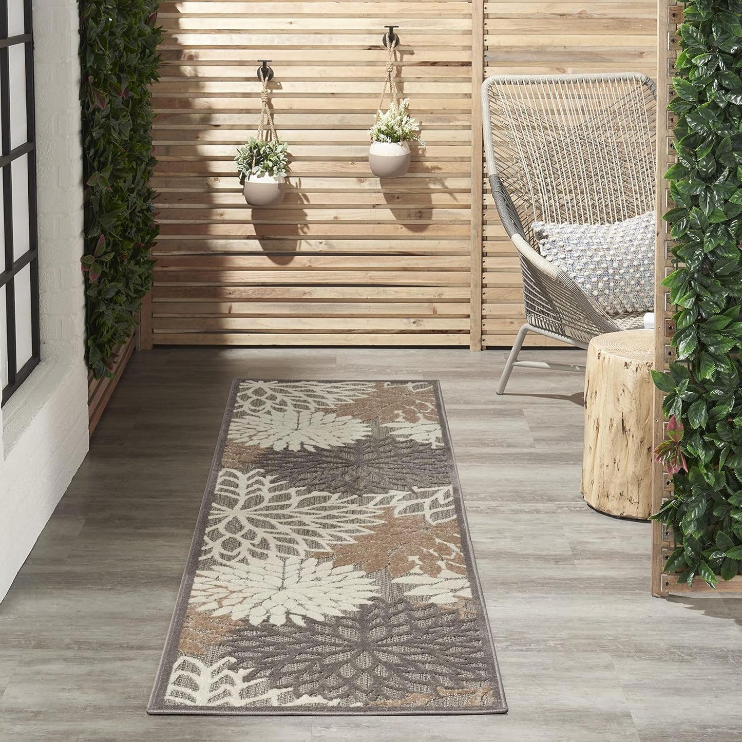 Nourison Aloha Indoor/Outdoor Area Rug 2'3" x 8', Natural, Runner Tropical Botanical Easy-Cleaning Non Shedding Bed Room Living Room Dining Room Deck Backyard Patio