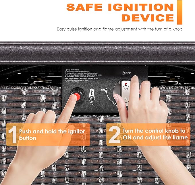 Nuu Garden Outdoor 43 Inch 50,000 BTU Propane Fire Pit Table, CSA Certified Patio Propane Fire Pit with Wind Guard, Lid, Oxford Cover, 7 lbs Glass Stone, Dark Brown