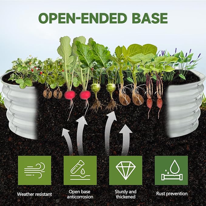 Galvanized Metal Raised Garden Bed 4x2x1ft Large Raised Planter 1Pack Outdoor Planter Box with Rubber Stripe and Safety Gloves for Vegetables, Fruits, Herbs, Flowers, Grey White