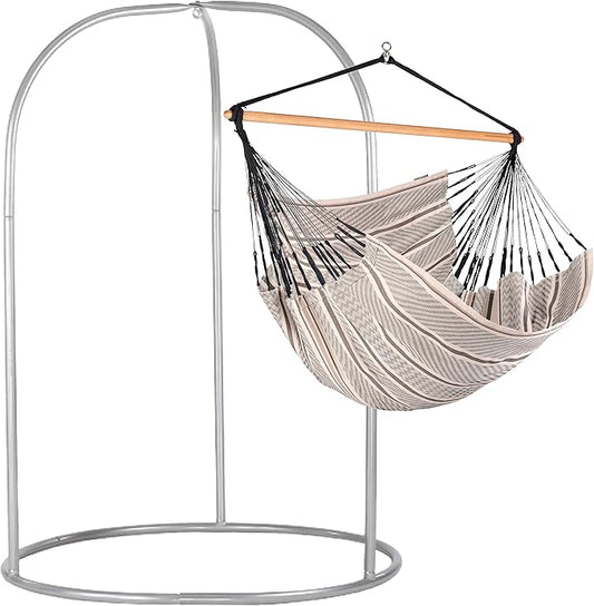 LA SIESTA - XL King Habana Cotton Hammock & Romano Steel Stand - Indoor Outdoor Hanging Chair Swing for Bedroom Porch Balcony - Boho Zebra