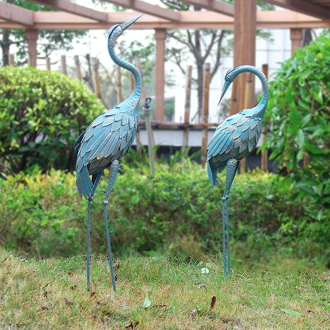 35-40 Inch Standing Garden Crane Statues for Outdoor Set of 2 Metal Birds Garden Sculptures Yard Art for Home Backyard Patio Lawn Decoration