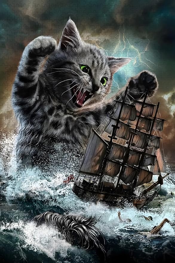 Challenge 1000 Pieces, sea Monster Titan cat. Wooden Puzzle for Adults, Family Fun, Relaxation, Decoration and Gift Giving. Jigsaw Puzzle Size: 29.5x19.7 inches and 1:1 Original Picture Poster