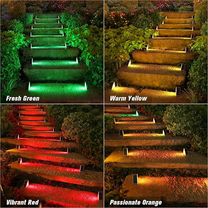 VOLISUN Solar Stair Lights 8 Pack, 7 Fixed Colors, Solar Step Lights Outdoor Waterproof IP67, LED Outdoor Step Light, Deck Light Outdoor Decor for Garden Stair, Front Step, Porch and Patio