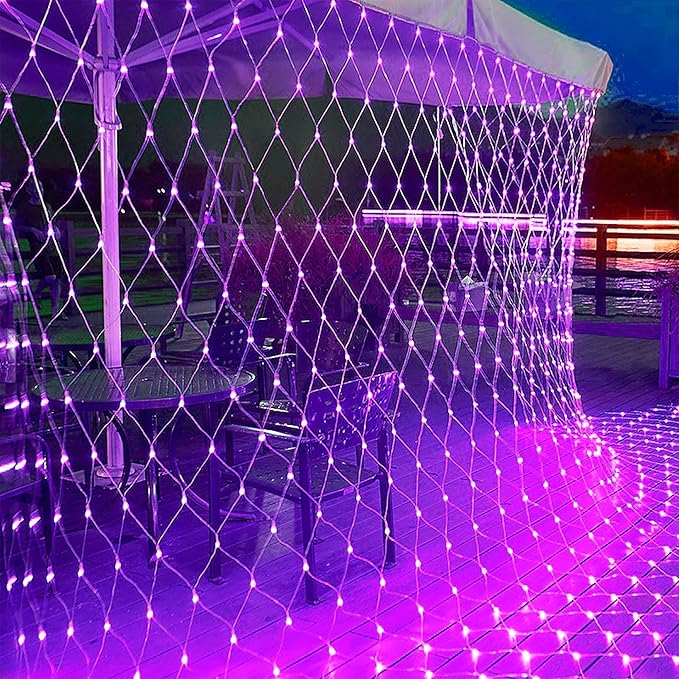 WATERGLIDE Outdoor Halloween Net Lights, 12FT x 5FT 360 LED Christmas Fairy Mesh Lights with 8 Lighting Modes, Connectable for Garden Xmas Tree, Bushes, Holiday Wedding Party Decorations, Purple
