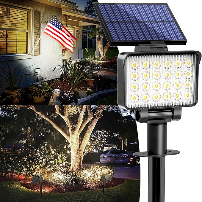 Solar Spot Lights Outdoor Waterproof for Flag, Tree, House, Garden, Yard, Landscape Spotlights for Accent Uplighting Decorations-2 Pack, Natural Light