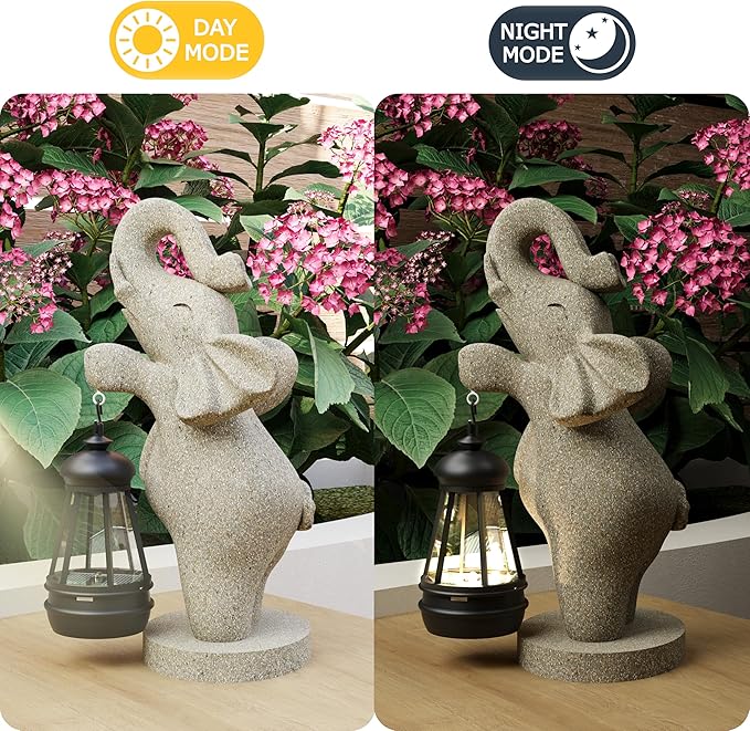 Solar Garden Statue 10 Inch Elephant Decor for Outside Yard Decoration Outdoor Unique Housewarming Gardening Birthday Gifts for Women Grandma