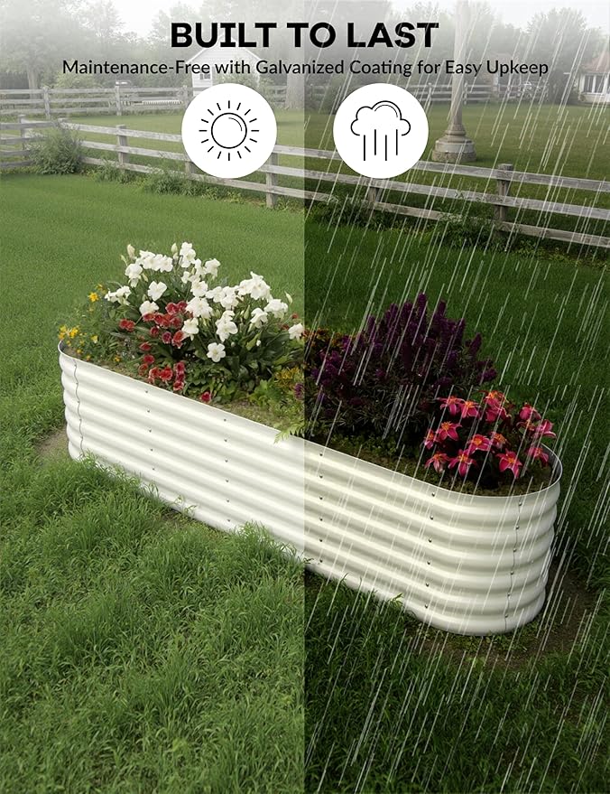 8x2x1.5ft Raised Garden Bed,Galvanized Raised Planter Boxes Outdoor with Easy Assembly, Large Garden Bed for Vegetables, Fruits, Flower,Raised Garden Bed,Beige