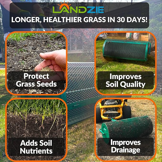 LANDZIE Lawn & Garden Spreaders - 36 Inch Heavy Duty Metal Mesh Basket Push/Tow Spreader - Compost, Peat Moss, Top Soil, Mulch - Durable Lightweight Multi-Purpose Yard Care Equipment - Manure Spreader