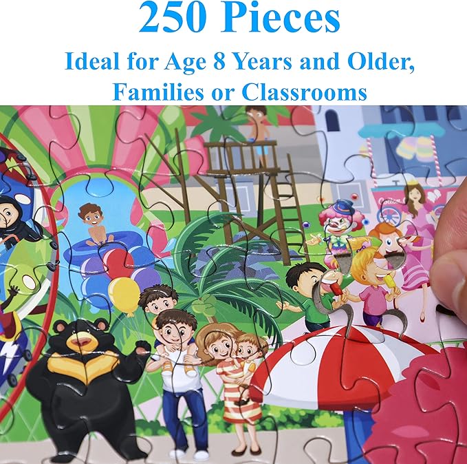 Think2Master Amusement Park 250 Pieces Jigsaw Puzzle Fun Educational Toy for Kids, School & Families. Great Gift for Boys & Girls Ages 8+ to Stimulate Learning. Size: 14.2” X 19.3”