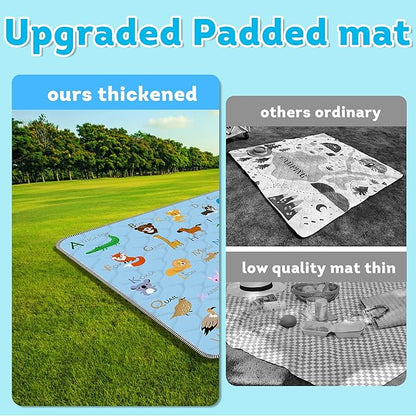 Baby Play Mat，Thick Soft 50" X 50" Playpen mat, Non-Slip and Machine Washable Baby Play Mats for Floor，Crawling Mat for Babies, Toddlers & Infants to Play and Learn (Blue Animal, 50" X 50")