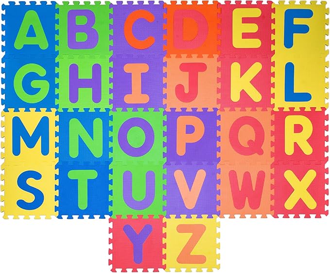 Foam ABC Play Mat - Interlocking Alphabet Floor Mat for Kids Baby Toddlers - Soft 26 Tiles for Exercise 12x12- Floor Coverage 26 Sq F