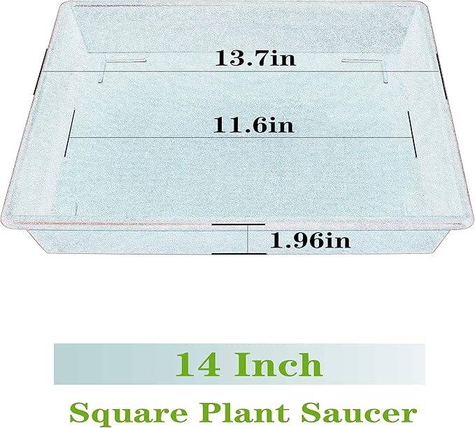 Square Plant Saucer 14 Inch 2 Pack，Plant Stand Plant Trays for Pots Heavy Duty Gray Plastic Plant Saucers for Indoors Outdoors, Flower Pot No Holes Plant Lover Gardening Gifts