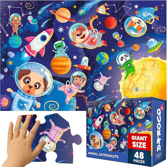 QUOKKA Giant Floor Puzzle for Kids Ages 4-6 – 2x3 Feet Extra-Thick 48 Pieces Toddler Puzzle Ages 3-5 – Space Educational Activity for Boys Girls – Premium Box with Sturdy Handle & Magnetic Closure