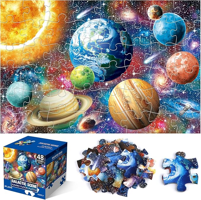 Jumbo Floor Puzzle for Kids,48 Piece Solar System Planet Large Jigsaw Puzzles for Toddler Ages 3-5,Preschool Educational Learning Space Toys Gift for Boys & Girls Ages 4-8