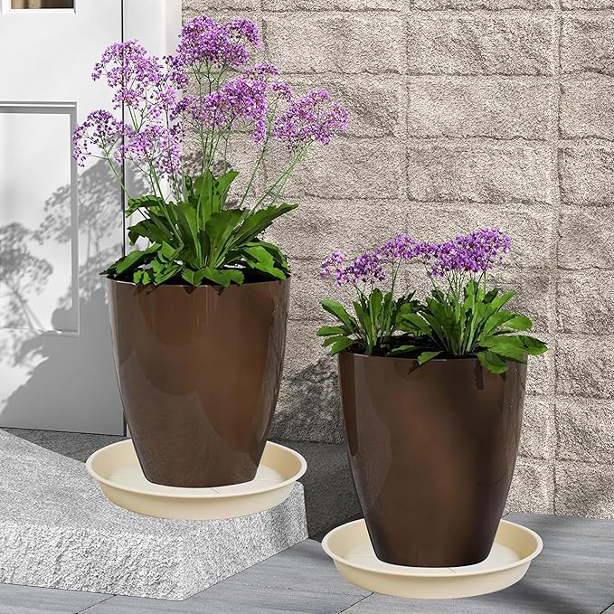 6 Pack of Plant Saucer Tray 11 12 inch, Heavy Duty Plastic Pot Plant Drip Trays Saucers for for Indoors Outdoor, Plant Water Tray for Planters 11-12" (12", Beige)