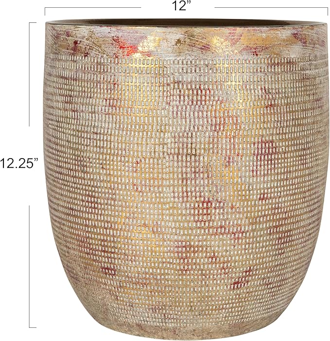 Creative Co-Op Coastal Embossed Textured Stoneware Planter, Metallic Gold