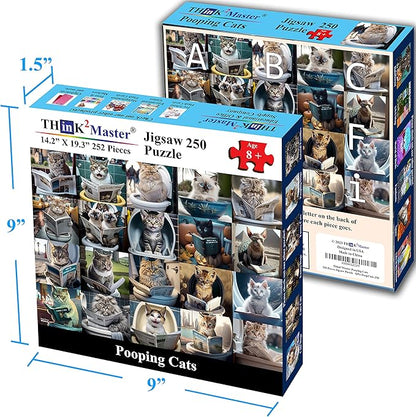 Think2Master Pooping Cats 250 Pieces Jigsaw Puzzle Featuring heartwarming Kittens and Cats. Perfect Bathroom Decoration, White Elephant Gag Gift. Fun Toy for Kids & Families. Size: 14.2” X 19.3”