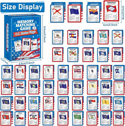 gisgfim 50 Pairs Memory Matching Game Flags of U.S. States Concentration Memory Card Educational Cards Games Geography Learn States Capitals Game Gift for Kid Adults Learning Activities Matching Games
