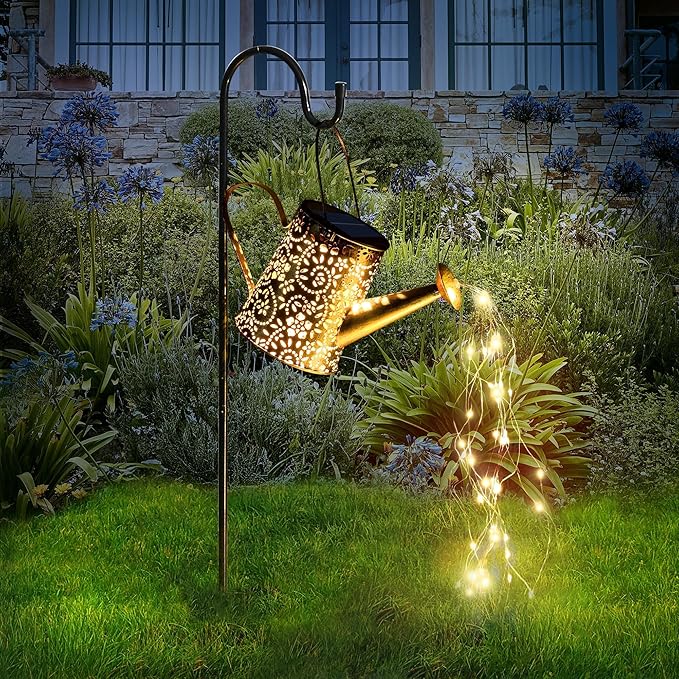 Otdair Solar Lights Outdoor Garden Decor, Metal Flower Solar Watering Can Lights with 2 Lighting Modes, Outdoor Decorations for Yard, Garden, Patio, Pathway, Christmas, Gift for Mom Grandma