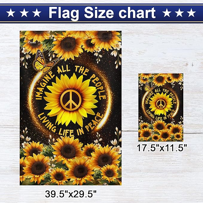 FLAGWIX 30x40 House Flag, Sunflower, Hippie Peace Flag - Double Sided, Heavy Duty Canvas, Fade Resistant - House Flags, Decorations For Home, Outside, Indoor, Outdoor Decor Flag with Grommets