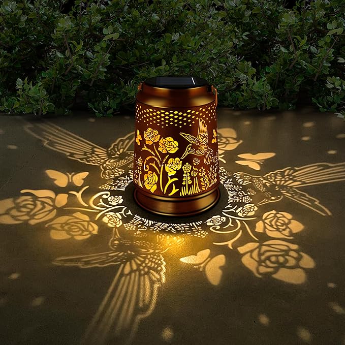 KY&BOSAM Solar Lanterns Outdoor Waterproof Rose Hummingbird Garden Decor Birthday Gift for Women Mom Grandma Hangings Solar Lights Metal Diwali Decoration Outside Lantern for Yard Patio Backyard Porch