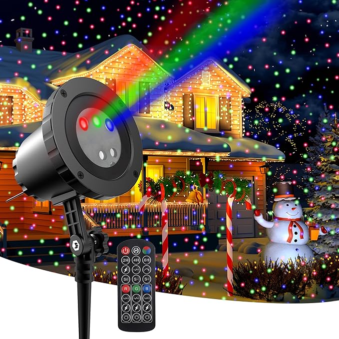Christmas Laser Lights Projector Outdoor, AIRIVO 3 Color Motion Firefly Lights Projector, Moving Red, Green and Blue Star Lights Projector Waterproof with Remote Control for Garden,Home, Landscape