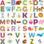 52PCS Alphabet & Animal Jelly Stickers, Thick Window Door Cling Decals Removable Reusable Gel Decals for Kids Toddlers Home Classroom Nursery Animal Theme Party Supplies Decorations (Not Edible)