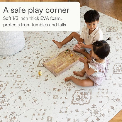 Baby Play Mat for Floor – 6x8ft Vintage Coffee | Soft Non Toxic Premium EVA Foam Tiles for Tummy Time, Crawling & Playroom – Waterproof Floor Mat for Babies & Toddlers Lillefolk (12 Tiles)