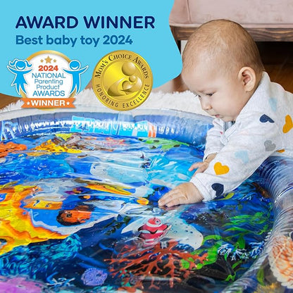 Premium Tummy Time Water Mat, Extra Large Multi-Stage Activity Center Promoting Baby Motor & Sensory Development, Inflatable Playmat Visual Stimulation Gift Infants Toddlers Boys Girls