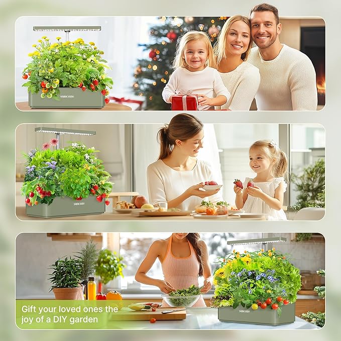 Hydroponics Growing System Kit 12 Pods, 24W LED Grow Light Indoor Garden, 4L Water Tank with Quiet Pump, Adjustable Height Herb Garden Planter Indoor Kit, Gardening Gifts, Green