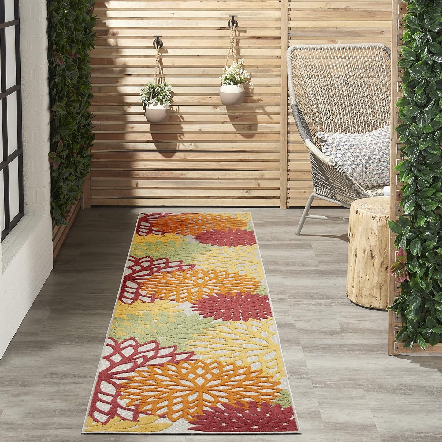 Nourison Aloha Indoor/Outdoor Red Multi Colored 2'3" x 12' Area Rug, Tropical, Botanical, Easy Cleaning, Non Shedding, Bed Room, Living Room, Dining Room, Deck, Backyard, Patio (2x12)
