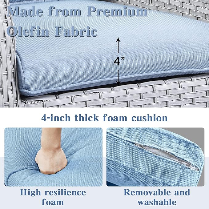 Outdoor Swivel Rcoker Patio Chairs - Outdoor Swivel Patio Chairs Set of 2 Wicker Chair Patio Furniture Sets with Covered Cushion for Porch Deck Balcony Garden, Baby Blue