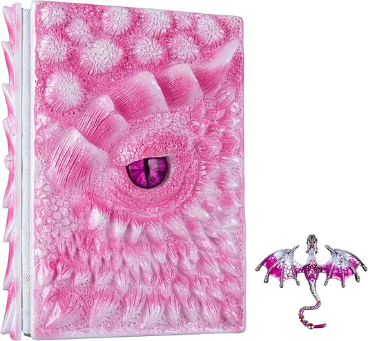 3D Dragon Eye Embossed Journal,Resin Engraving Notebook,Dnd notebook for Dragon Lovers ，Blank Paper,Hardcover Travel Notepad for Writing,Sketchbook,Collection,Gift,Decoration A4 and A5 Size (A5-Rose with brooch)
