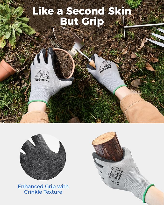 toolant Crinkle Latex Work Gloves Bulk, Rubber Coated Safety Work Gloves for Men and Women, 120 Pairs for Construction, Gardening, Warehouse (Gray, XL)