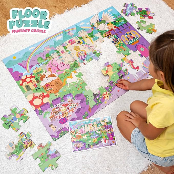 BONNYCO Giant Floor Puzzles for Kids of Fantasy Castle with 48 Large Pieces. Jumbo Puzzle 36.2 x 24.4 in, Gifts for Girls and Boys, Educational Kids Toys Ages 2-8