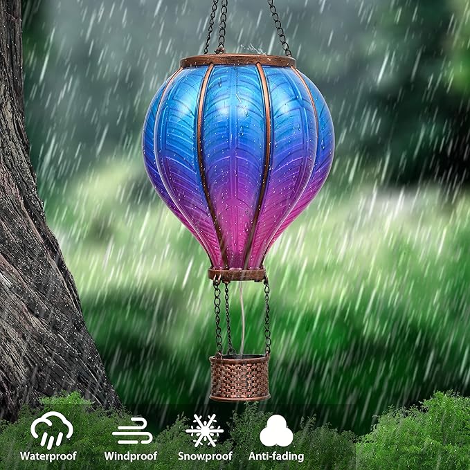 TERESA'S COLLECTIONS Hot Air Balloon Solar Lantern for Garden Decor+Flickering Flame Hanging Outdoor Lights Waterproof for Party Porch Yard Garden Tree Decorations,Gifts for Mothers Day