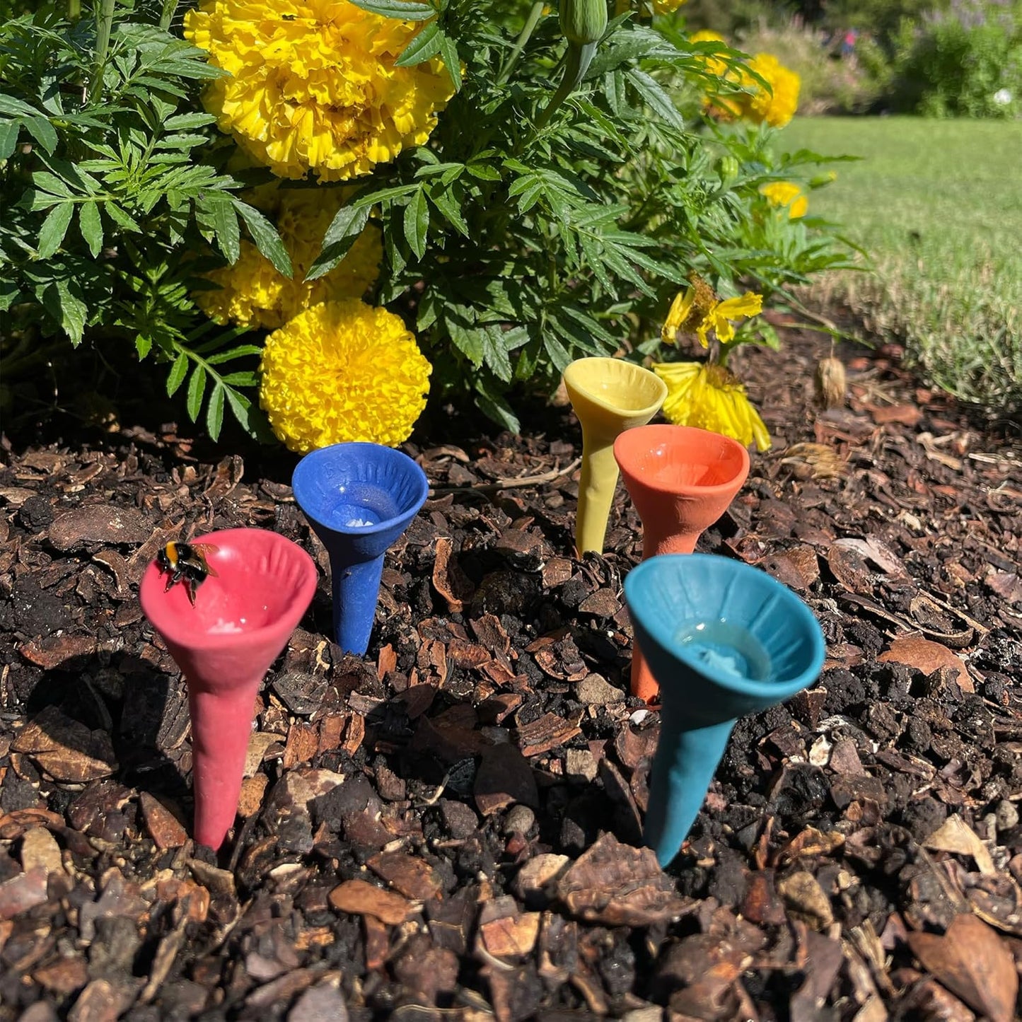 3 Pack, Bee Watering Station, Butterfly Feeder, Bee Feeder, Garden Decor, Bee Decor, Outdoor Garden Decor, Plastic Free, Handmade from Porcelain (3, Bold Variety)