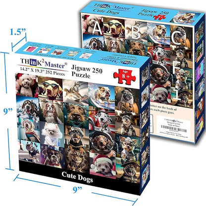 Think2Master Cute Dogs 250 Pieces Jigsaw Puzzle Featuring heartwarming Puppies and Dogs. Fun Toy for Kids, School & Families. Great Gift for Boys & Girls Ages 8+. Size: 14.2” X 19.3”