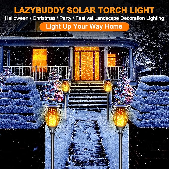 Large Solar Torch Light with Flickering Flame, Upgraded 3-in-1 Solar Fire Lights Outdoor Hanging Lanterns, Festival Decorations Solar Powered Tiki Torches for Garden, Pathway, Lawn, Yard