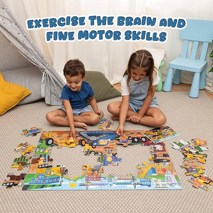 BONNYCO Giant Floor Puzzles for Kids of Construction Site with 48 Large Pieces. Jumbo Puzzle 36.2 x 24.4 in, Gifts for Boys and Girls, Educational Kids Toys Ages 2-8