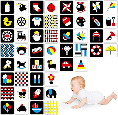 50 Pages Colorful Baby Visual Stimulus Flashcard, 25 PCS High Contrast Color-Coded Cards Educational Sensory Toys for Newborn Infant Gift (3-6 Months, 5.5” X 5.5”)