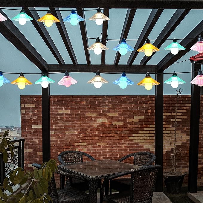 Outdoor LED String Lights 16.4 ft Waterproof Connectable Patio Lights with 10 Bulbs for Backyard Porch Garden Home Holiday Indoor Decoration (Multi-Colored)