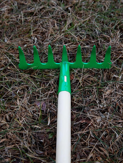 JustForKids Kids Garden Tool Set Toy, Rake, Spade, Hoe and Leaf Rake, reduced size , made of sturdy steel heads and real wood handle, 4-Piece, Multicolored, 5yr+