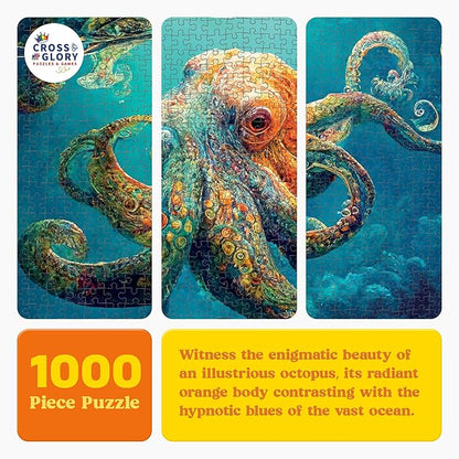 Cross & Glory Jigsaw Puzzles 1000 Pieces - Deep Blue Octopus Odyssey - 1000 Piece Puzzle for Adults | Best New Marine Artwork Ocean Puzzles | Unique Brain Teaser Octopus Puzzle
