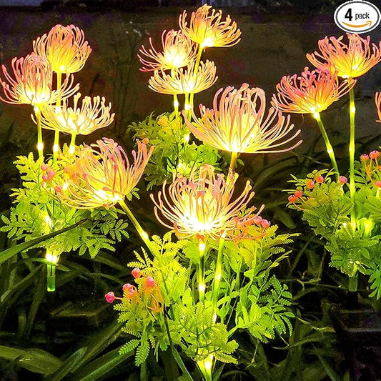 SmilingTown Solar Lights with Light-up Flowers and Stems Outdoor Pathway Decorative Lights Solar Powered Waterproof Lights for Yard Patio Lawn Garden 4 Pack